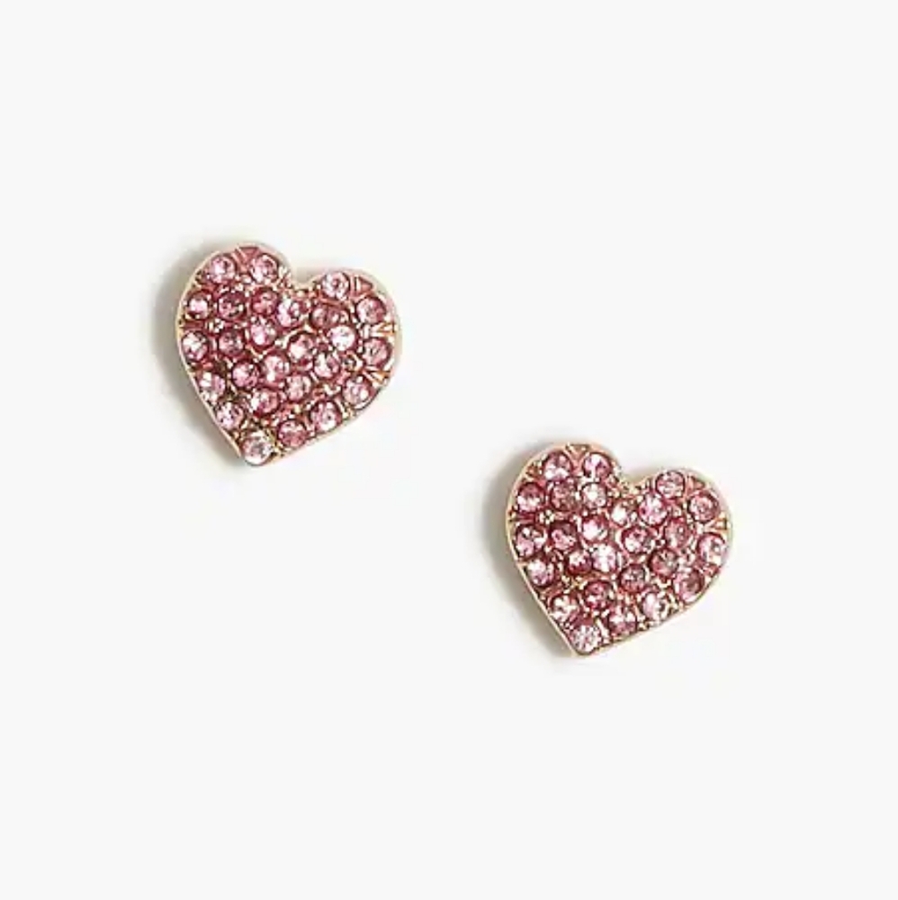 J.Crew Pave Heart Stud Earrings, Pink